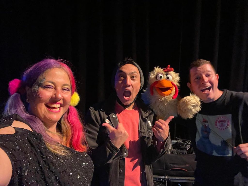 Elissa and Brett with Quan Yeomans of Regurgitator Pogogo Show - Larrikin Puppets