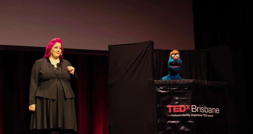 Elissa and Troggg from Larrikin Puppets delivered a TEDx Talk at TEDx Brisbane in October 2023