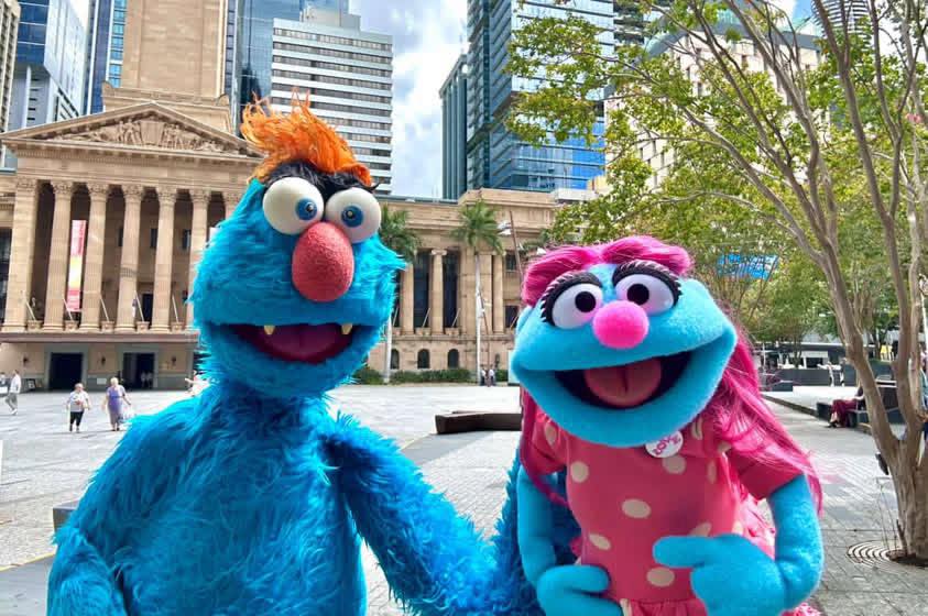 Laura Bacon and Patsy May visiting Brisbane with Larrikin Puppets