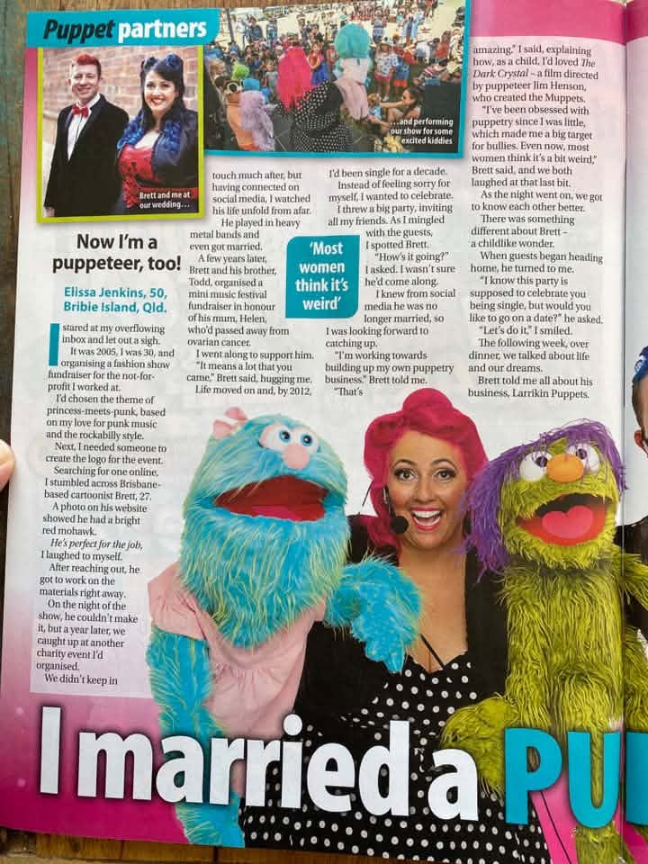 Page 1 of the Take 5 Magazine feature about Larrikin Puppets