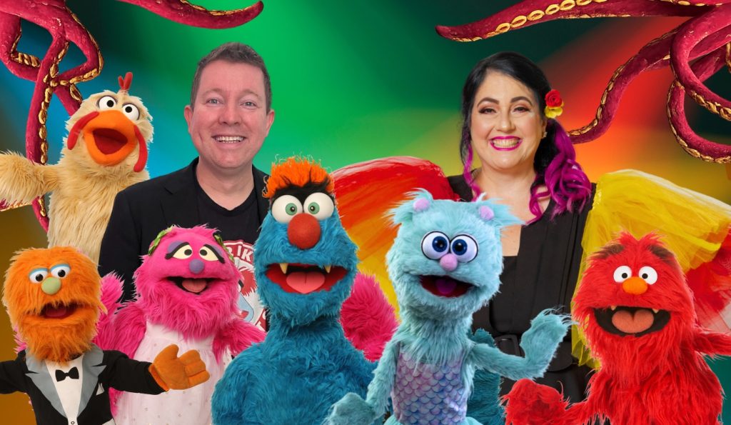 Brett Hanson and Elissa Jenkins with their puppets.