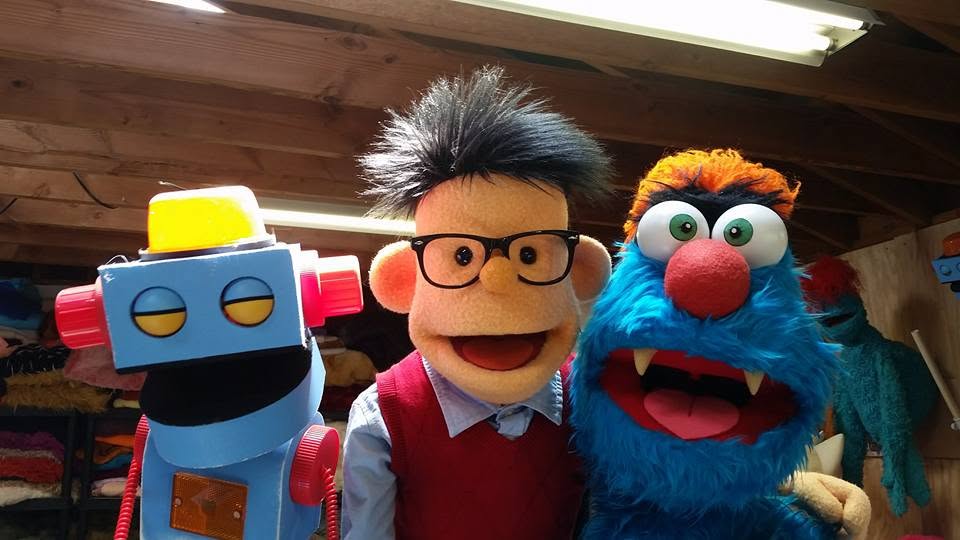 Puppeteer Brett Hansen (Troggg) with Los Angeles puppeteers Grant Baciocco and Russ Walko (Stanley & Jax)